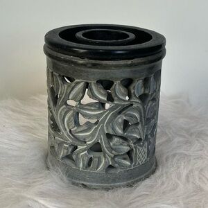 Grey Stone Tea Light Candle Holder Essential Oil Burner Leaves Home Decor
